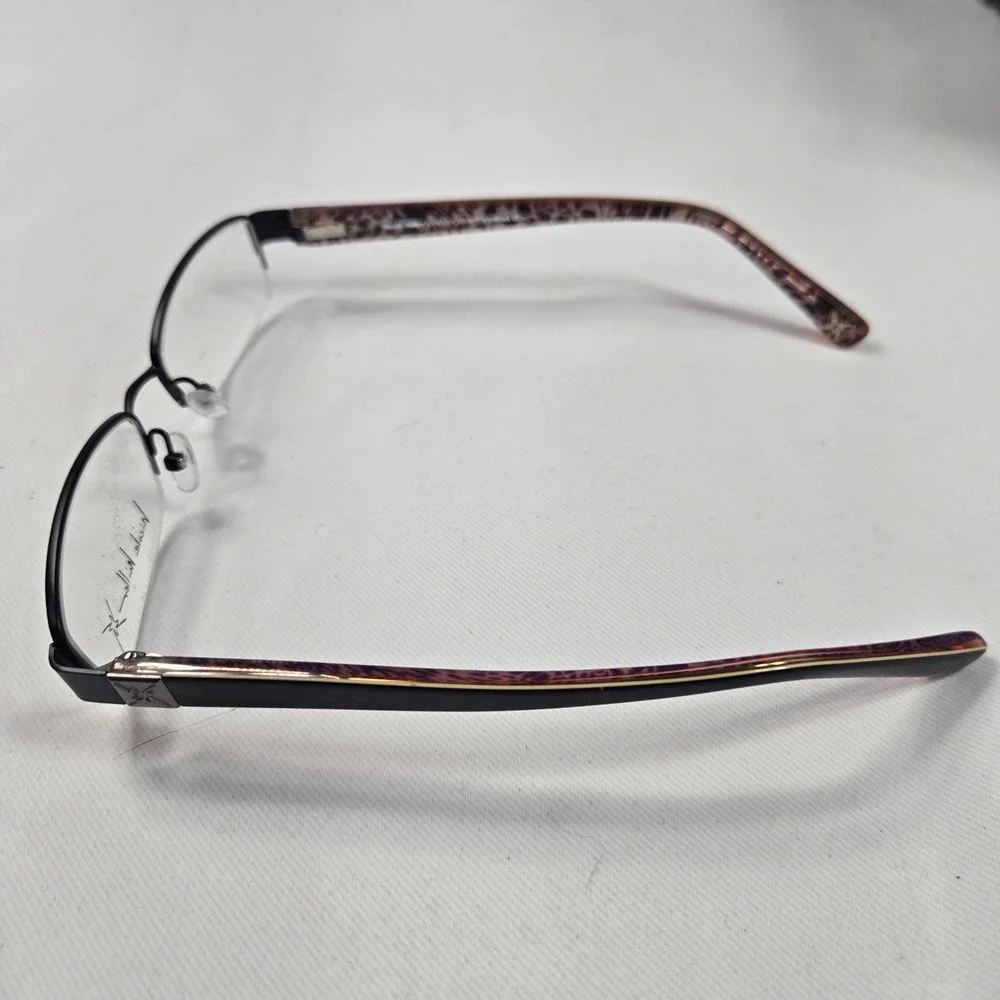 Nicole Miller Eyeglasses Black Frames‎ Leopard Print Arms 50-16-140 New